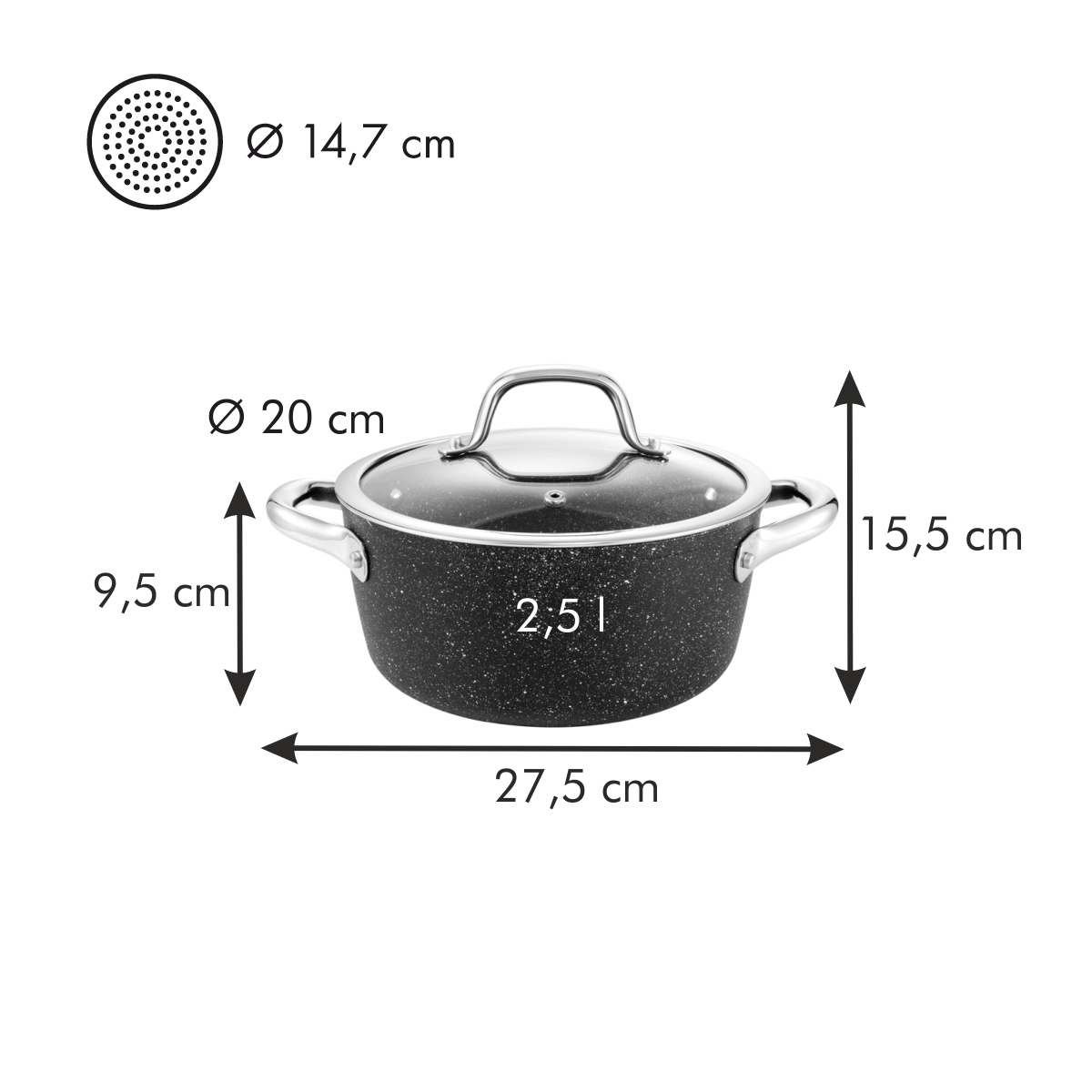 Kastrol PRESIDENT Stone s poklicí pr. 20 cm, 2,5 l