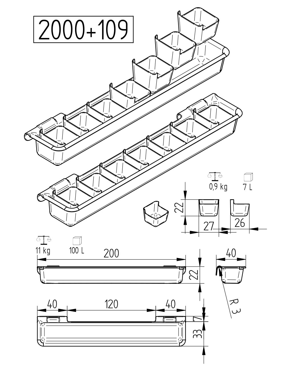 Závěsné koryto pro ovce, 200 cm, 100 l Ok Plast (K1620100020)