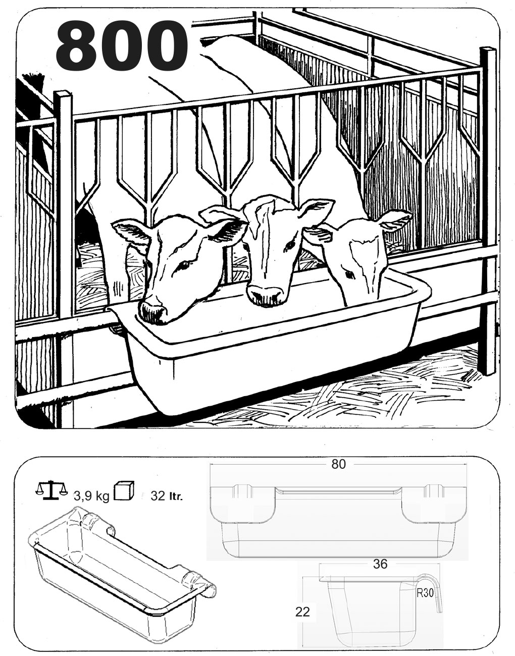 Závěsné koryto pro telata, 80 cm, 32 l Ok Plast (K1620100205)